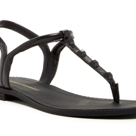 Rebecca Minkoff Black Grace Studded T-Strap Thong Sandals Size 8.5 - Picture 2 of 4